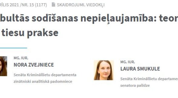 Krimināllietu departamenta darbinieki publikācijās skaidro dubultās sodīšanas nepieļaujamības principa piemērošanu