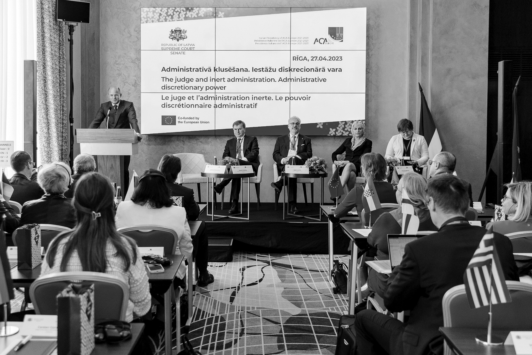 Edvīna Danovska vadītā paneļdiskusija. Pie galda: Jacek Chlebny, Egils Levits, Anna Sporrer, Anita Kovaļevska